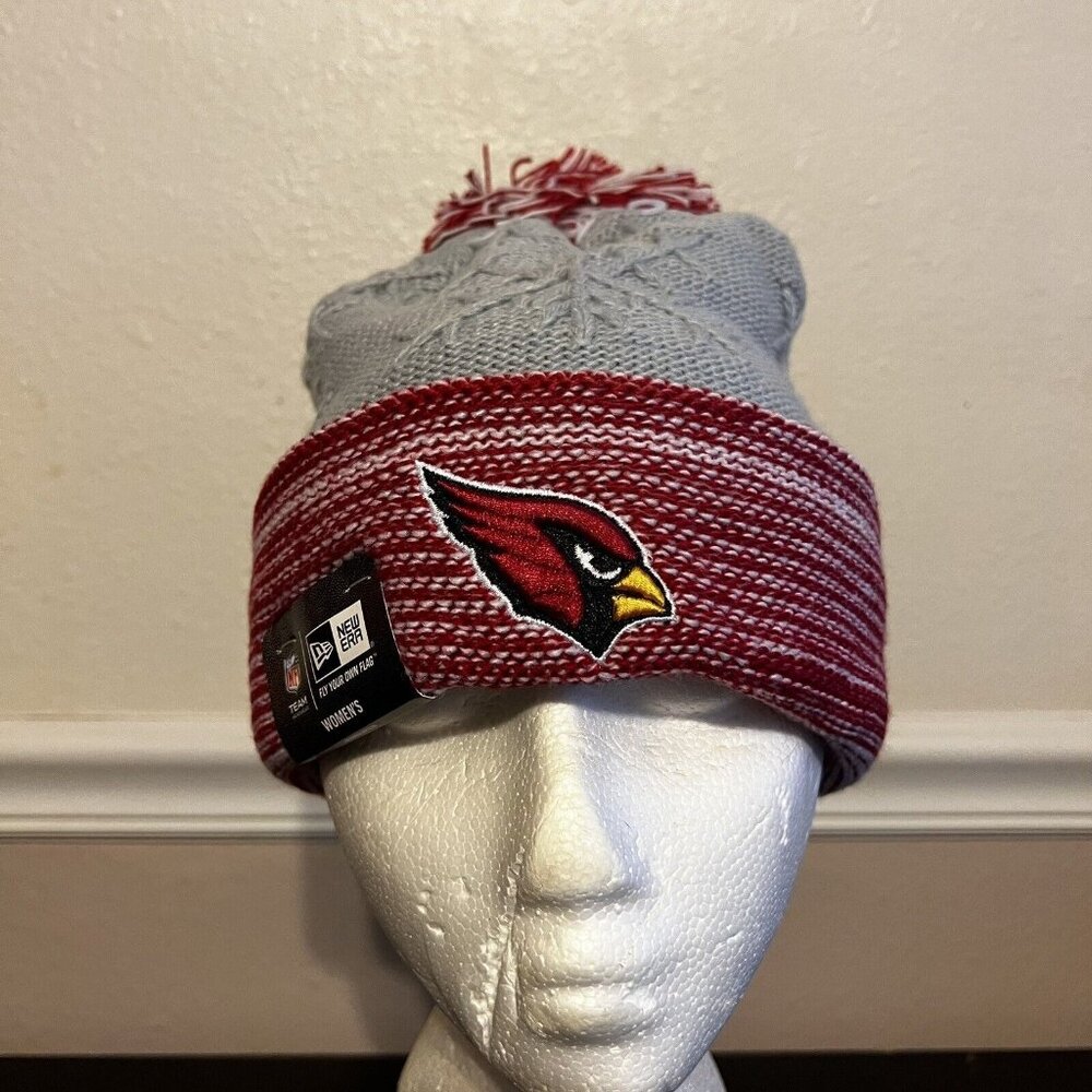 NEW ERA NFL On Field Knit Hat Arizona Cardinals Pom Adult Beanie Snowflakes Gray